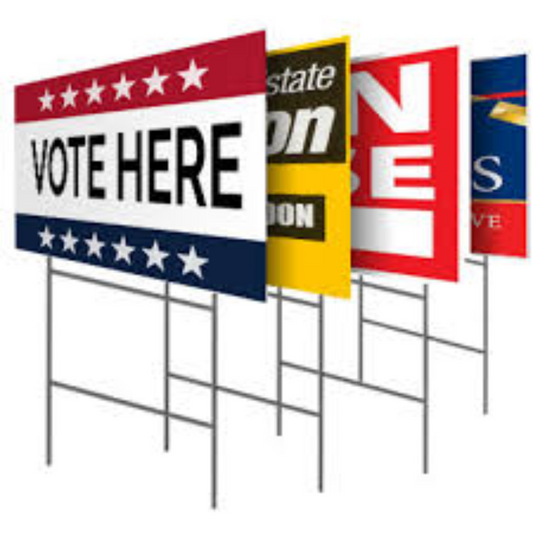 QTY LESS THAN 10  -  18X24  ONE SIDED YARD SIGNS WITH STAKES